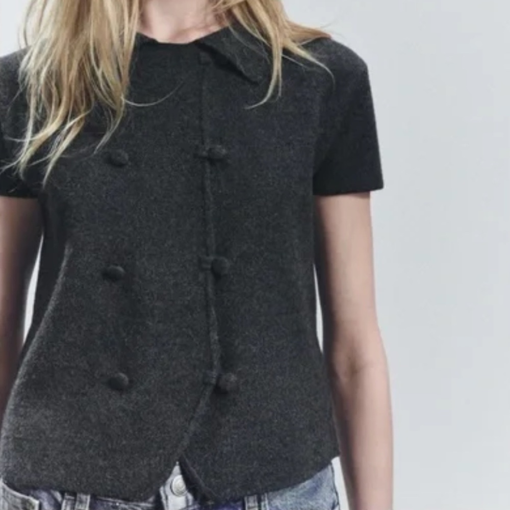 Zara Basic Knit Double Breasted Short-Sleeve Swea… - image 2